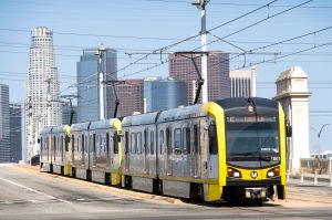 The Metro Gold Line runs along 1st Street east of downtown Los Angeles. 