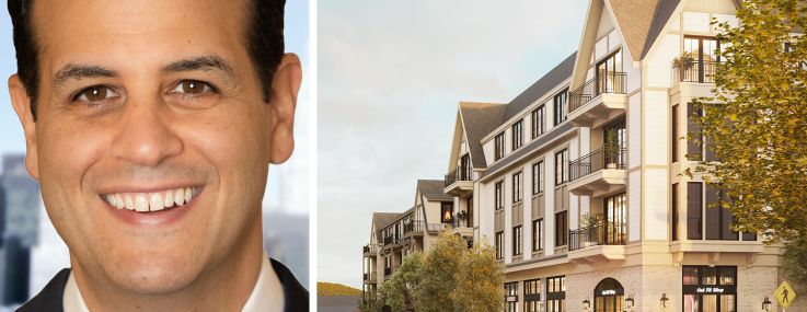 White Oak Real Estate Capital's Eric Tanjeloff and a rendering of The Village at Tuxedo Reserve.