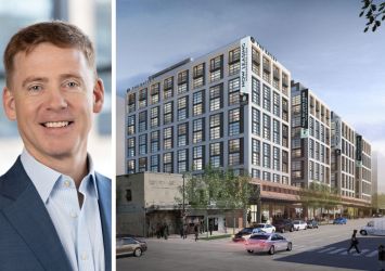 JBG Smith CEO Matt Kelly and a rendering of The Batley, 1270 Fourth Street NE, Washington, D.C.